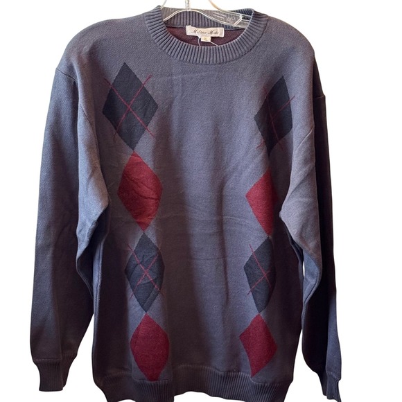 Milano Moda Other - Milano Moda Mens Argyle Crewneck Sweater Grey Burgundy XL NEW
